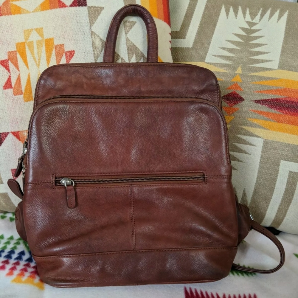 ILI New York Leather Brown Backpack Messenger Bag